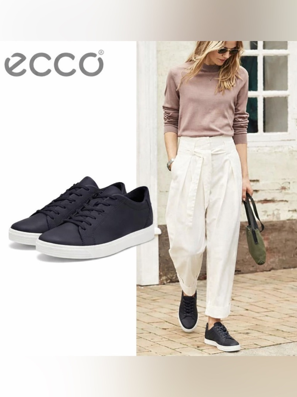ECCO Classic Leather Low Top Sneakers Size 40 US 9-9.5 NWOT Black Comfort Shoes